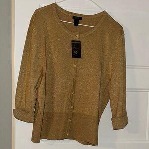 Nue Options Gold Shimmer 3/4 Sleeve Button Down Cardigan